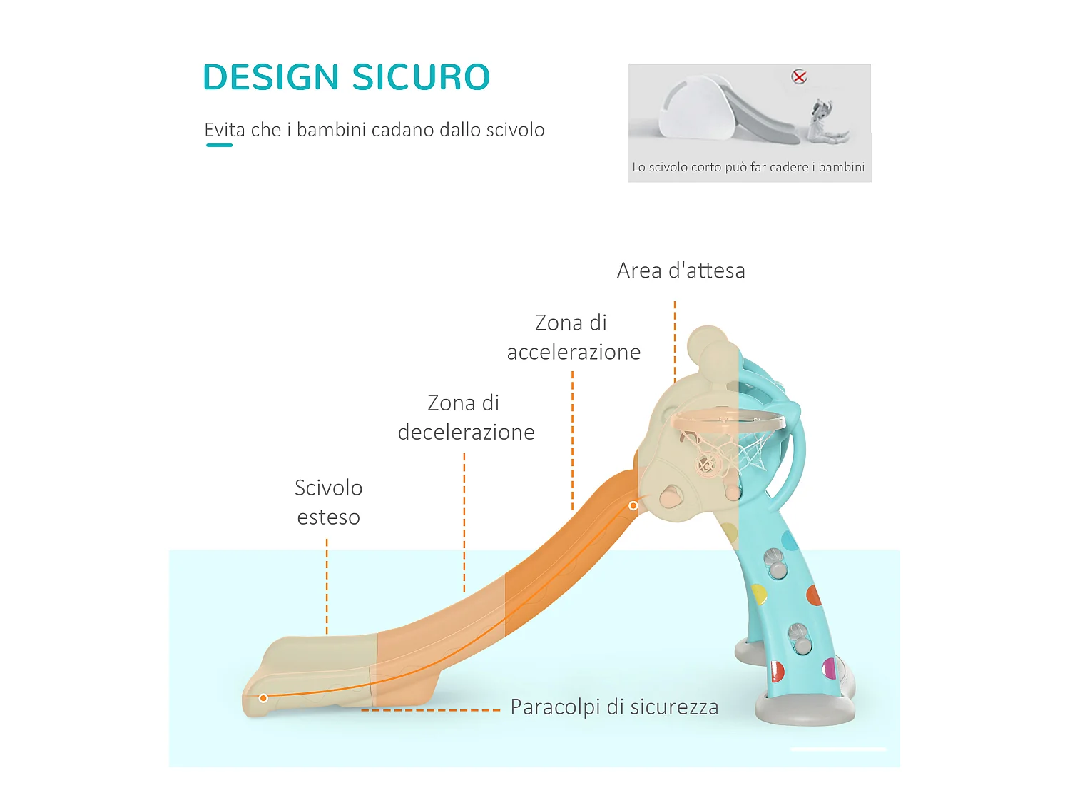 Scivolo bambini con canestro basket 2-4 anni grigio 147x82x85.5cm
