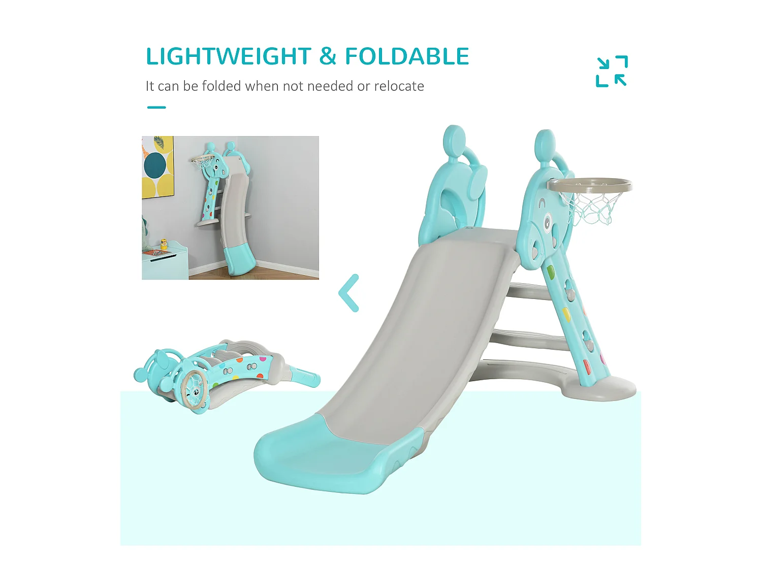 Scivolo bambini con canestro basket 2-4 anni grigio 147x82x85.5cm