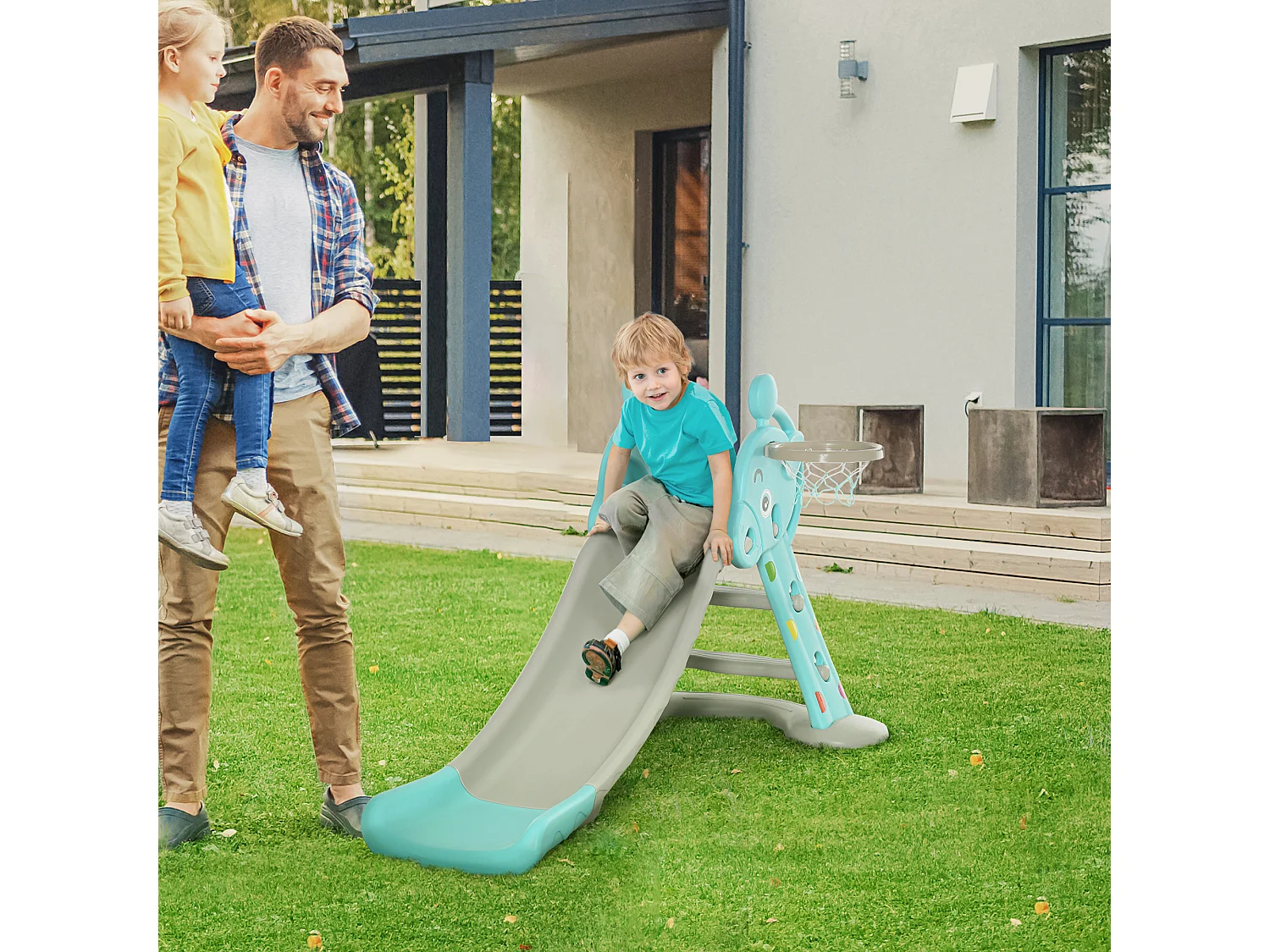 Scivolo bambini con canestro basket 2-4 anni grigio 147x82x85.5cm