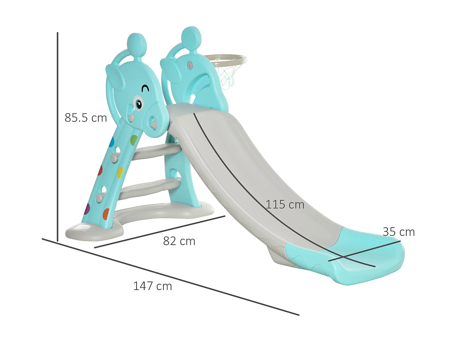 Scivolo bambini con canestro basket 2-4 anni grigio 147x82x85.5cm