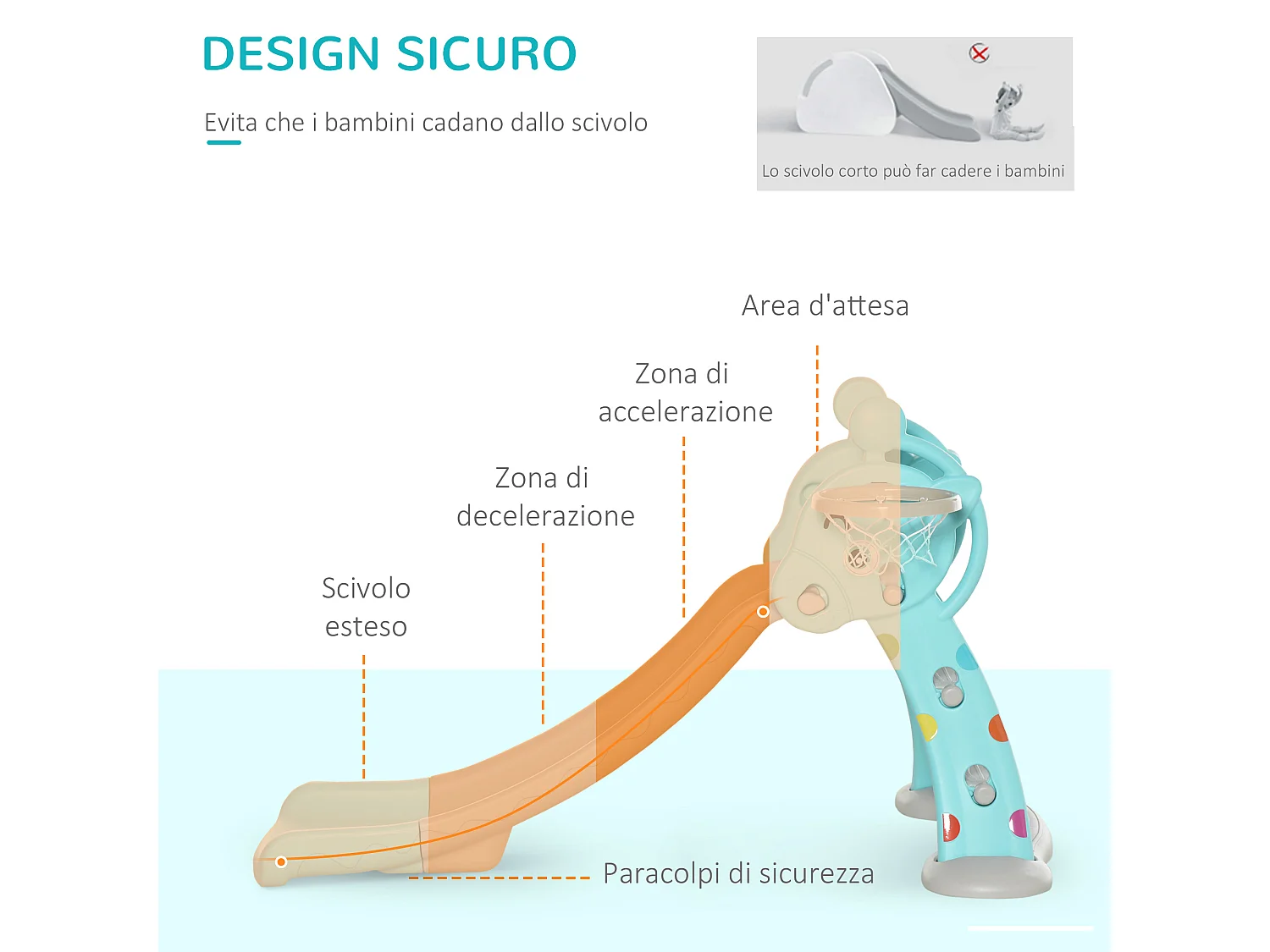 Scivolo bambini con canestro basket 2-4 anni grigio 147x82x85.5cm