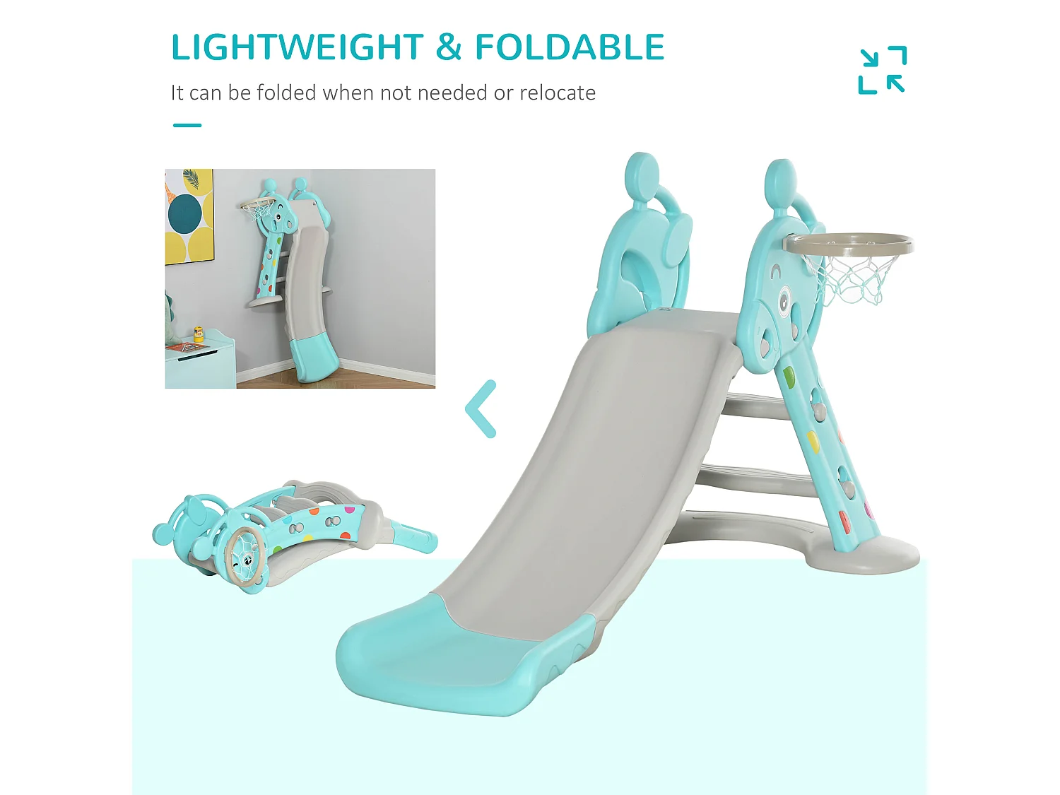 Scivolo bambini con canestro basket 2-4 anni grigio 147x82x85.5cm