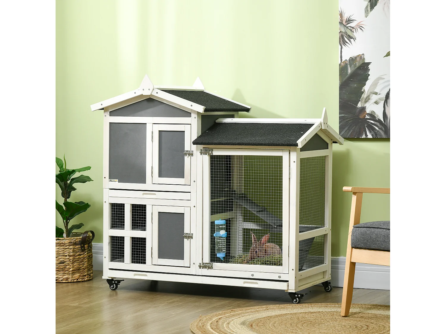 Conigliera da esterno per 2 conigli in legno di abete e tetto in bitume