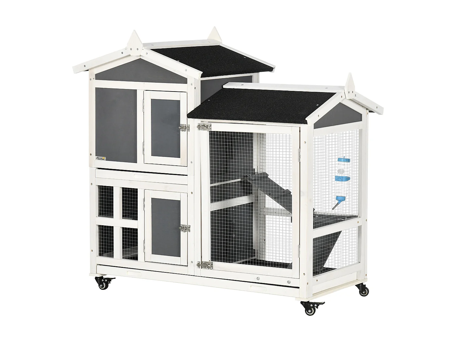 Conigliera da esterno per 2 conigli in legno di abete e tetto in bitume