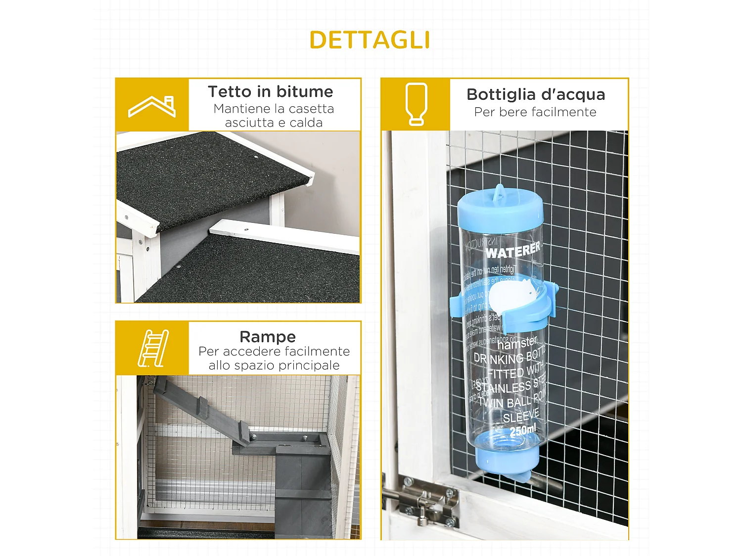 Conigliera da esterno per 2 conigli in legno di abete e tetto in bitume