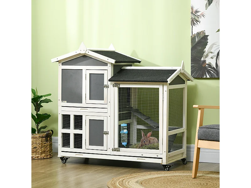 Conigliera da esterno per 2 conigli in legno di abete e tetto in bitume