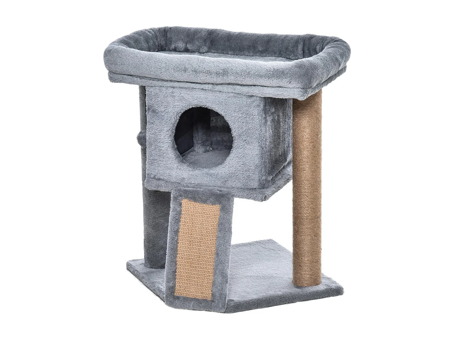 Albero per gatti con casetta, lettino e tiragraffi in juta grigio