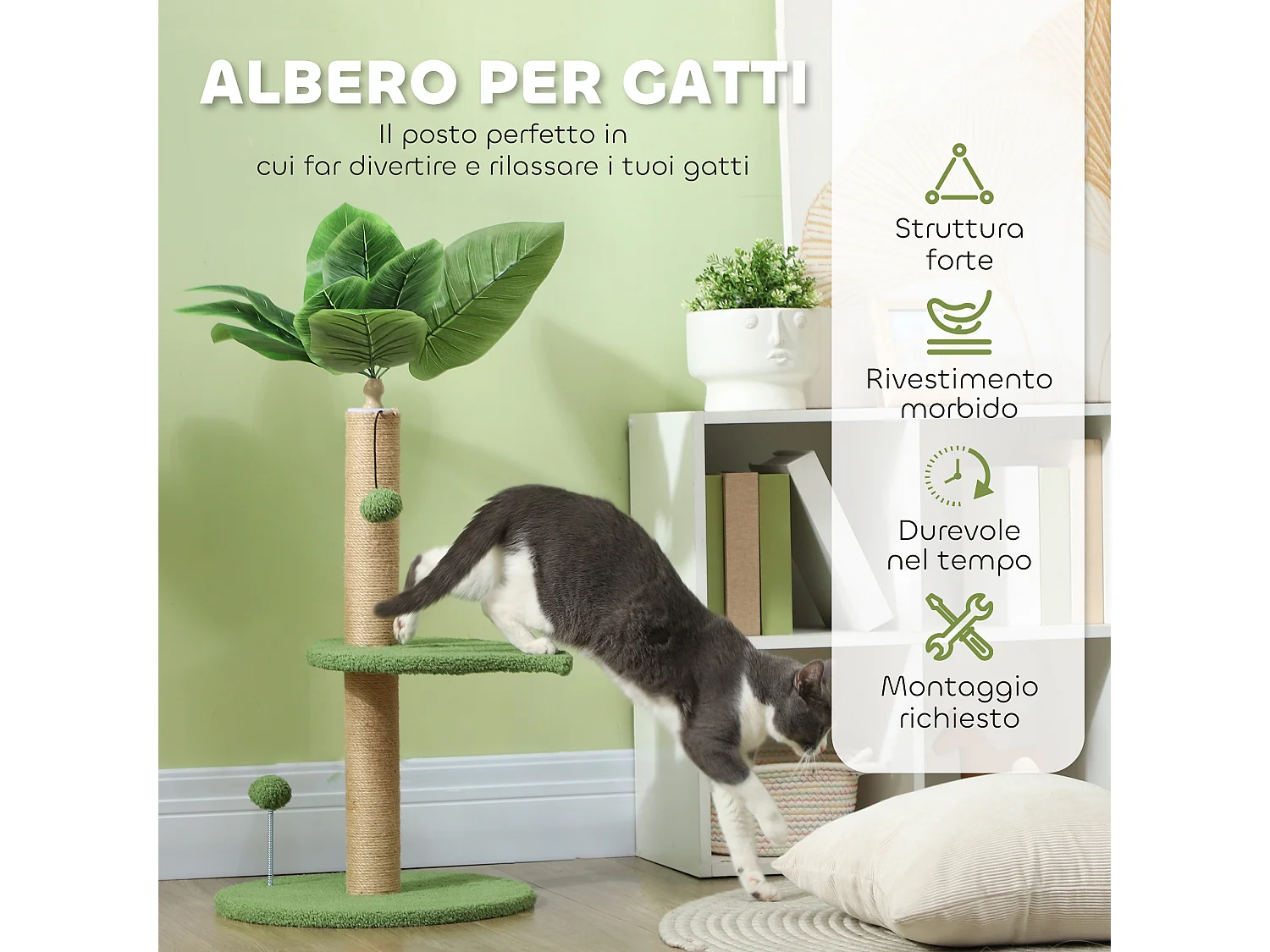 Albero per gatti con tiragraffi, piattaforme e palline ø40x83 cm verde
