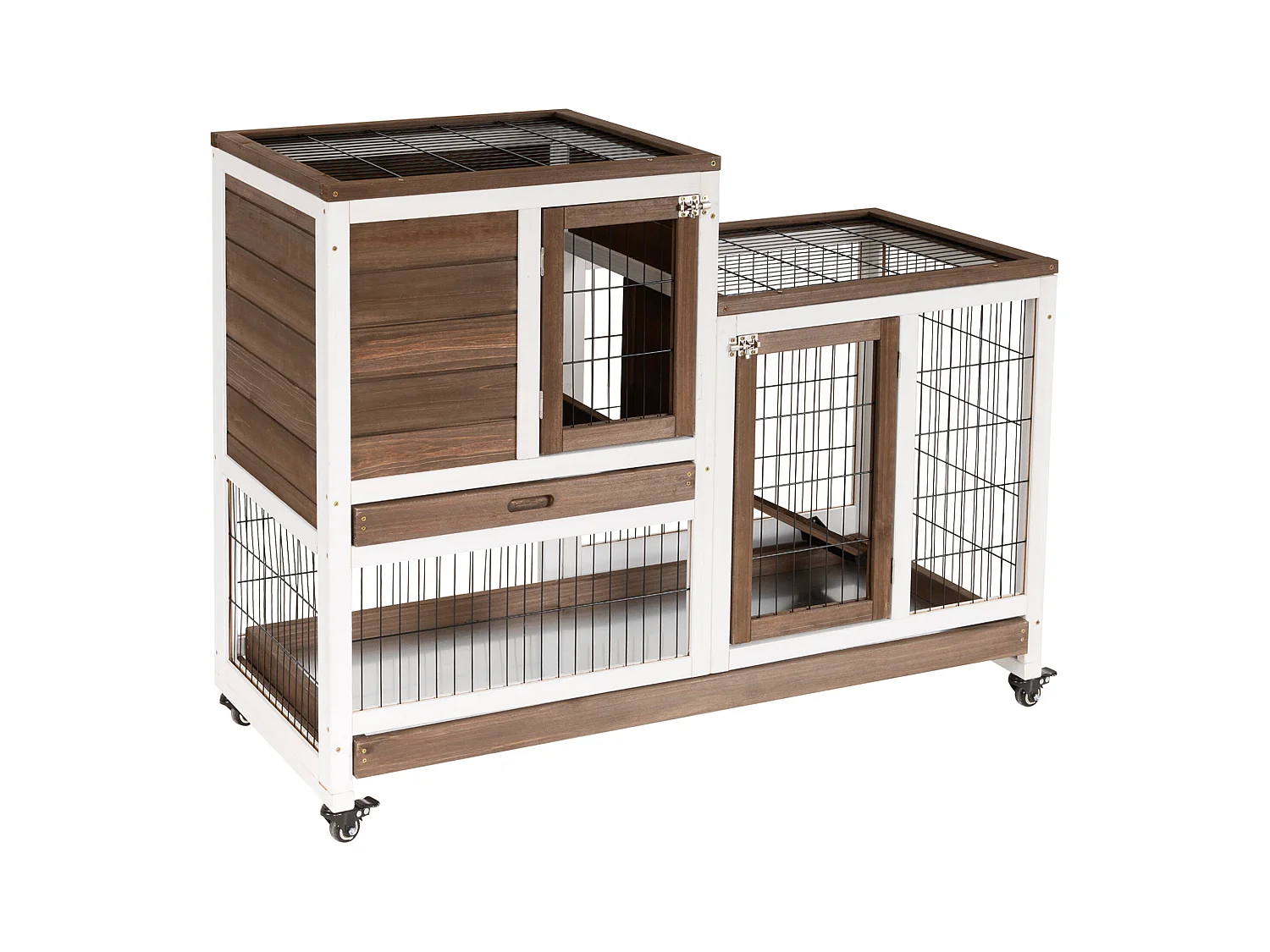 Conigliera in legno con ruote vassoi estraibili e casetta 110x50x88cm