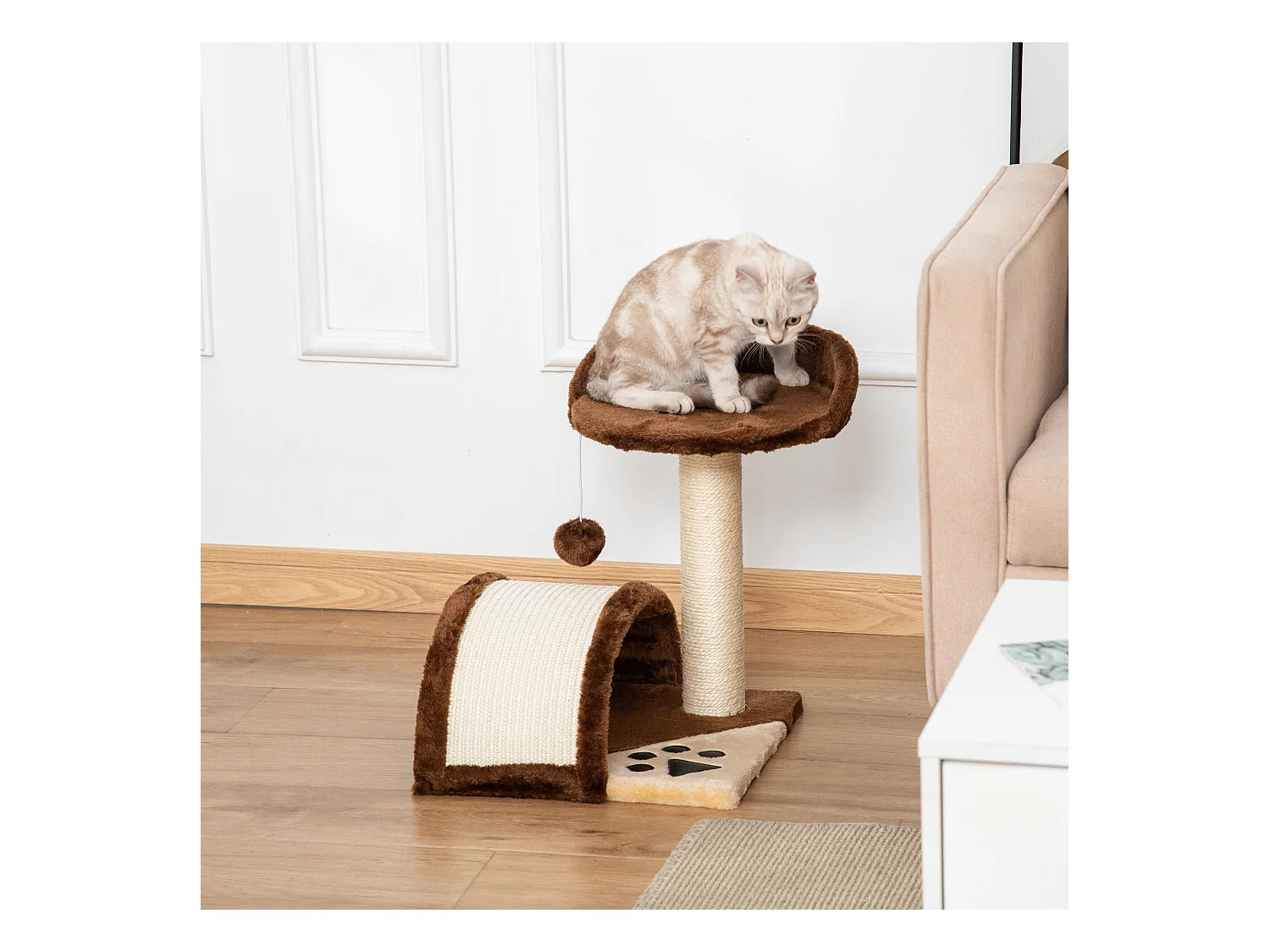 Albero tiragraffi per gatti con cuccia e pali in sisal 36x36x44cm marrone