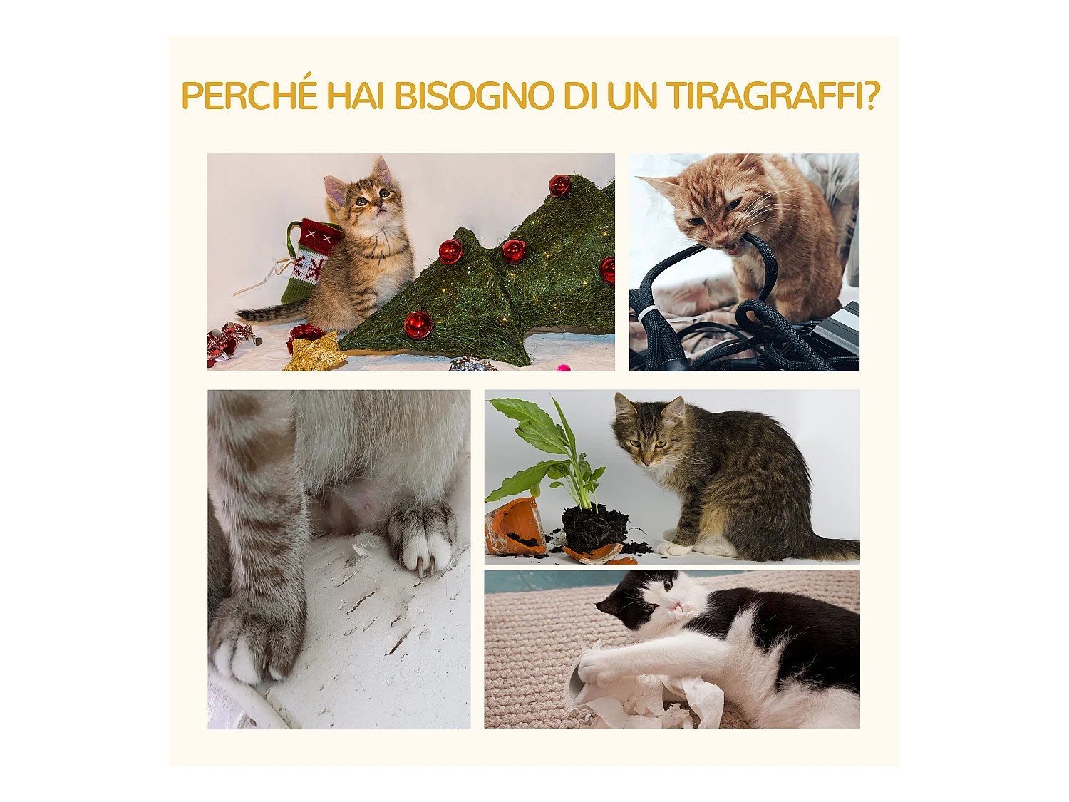 Albero tiragraffi per gatti con cuccia e pali in sisal 36x36x44cm marrone