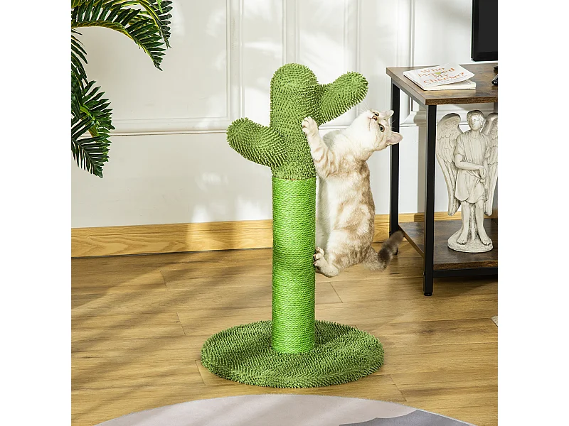 Albero tiragraffi per gatti a cactus con corde in sisal 40x40x65cm verde