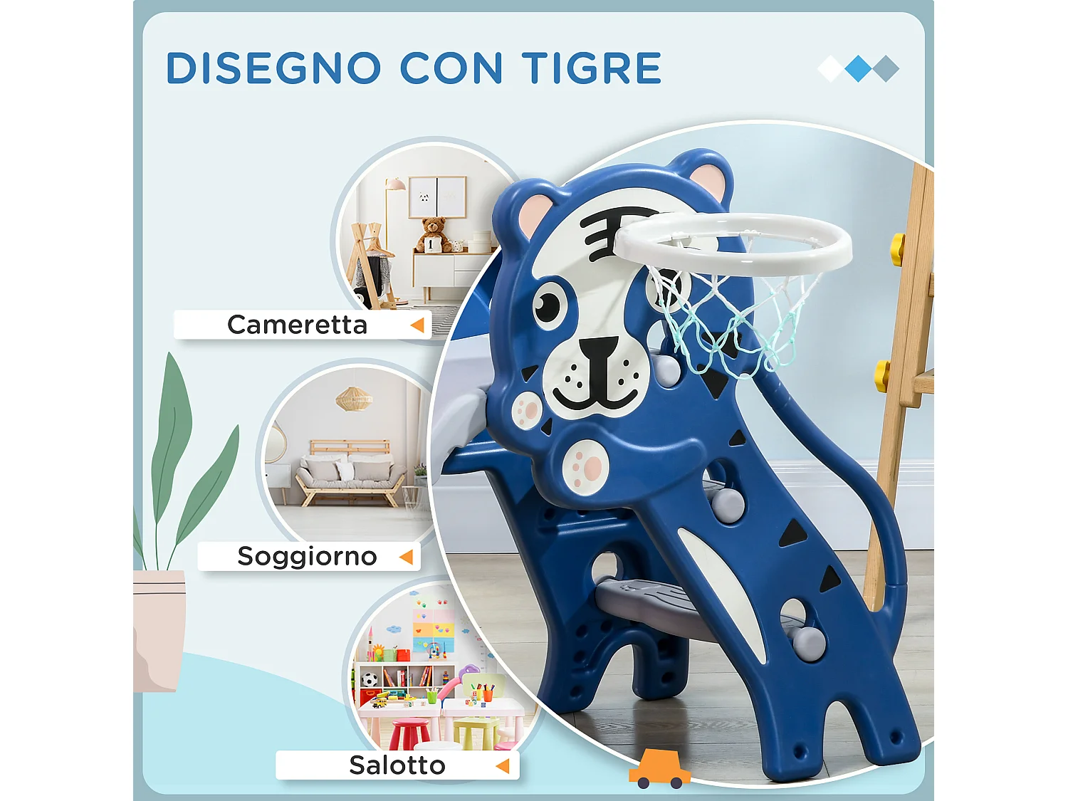 Scivolo per bambini 18-36 mesi con canestro basket in pe