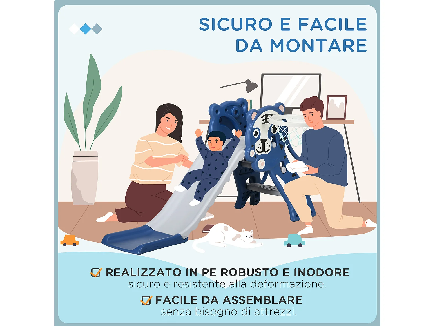 Scivolo per bambini 18-36 mesi con canestro basket in pe