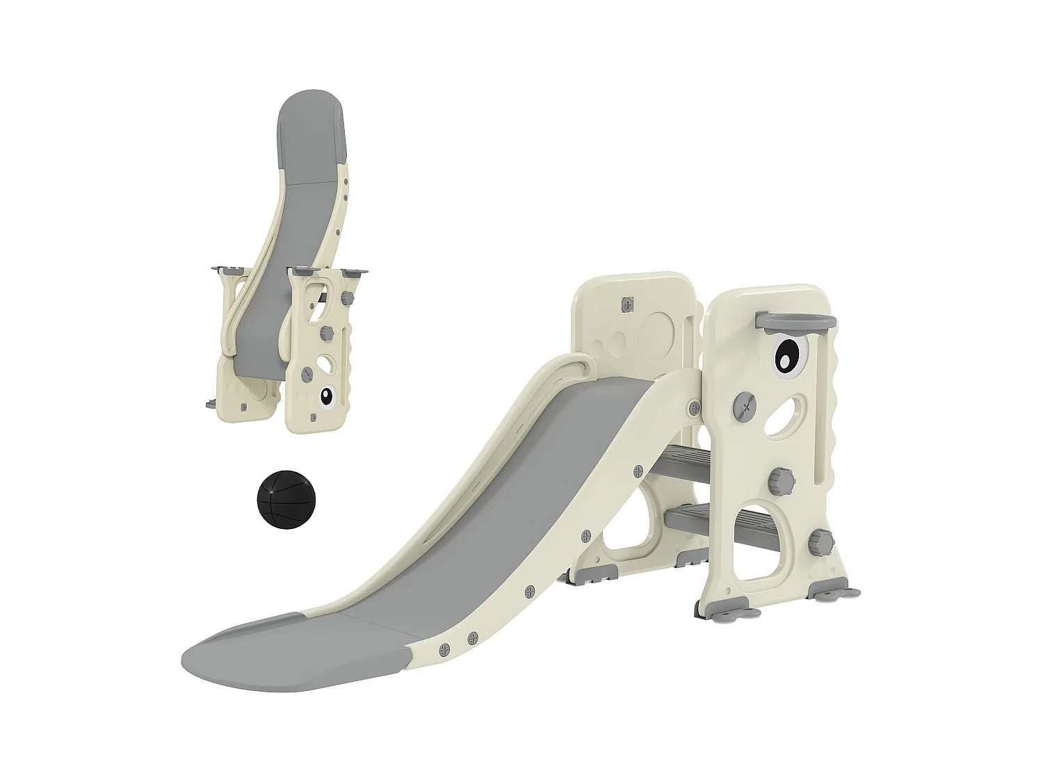 Scivolo per bambini con canestro e palla da basket grigio e crema