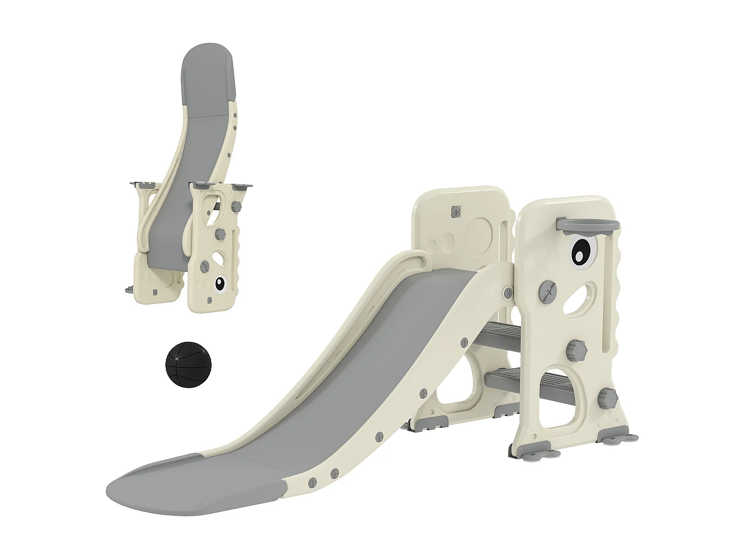 Scivolo per bambini con canestro e palla da basket grigio e crema