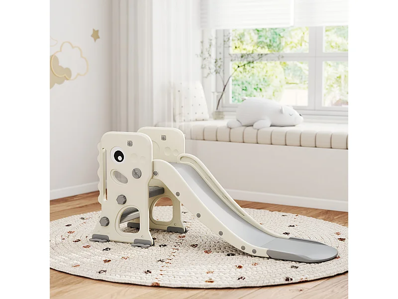 Scivolo per bambini con canestro e palla da basket grigio e crema