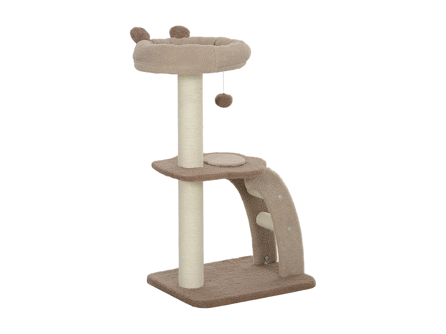 Albero per gatti a 3 livelli con trespolo e pallina bianco marrone