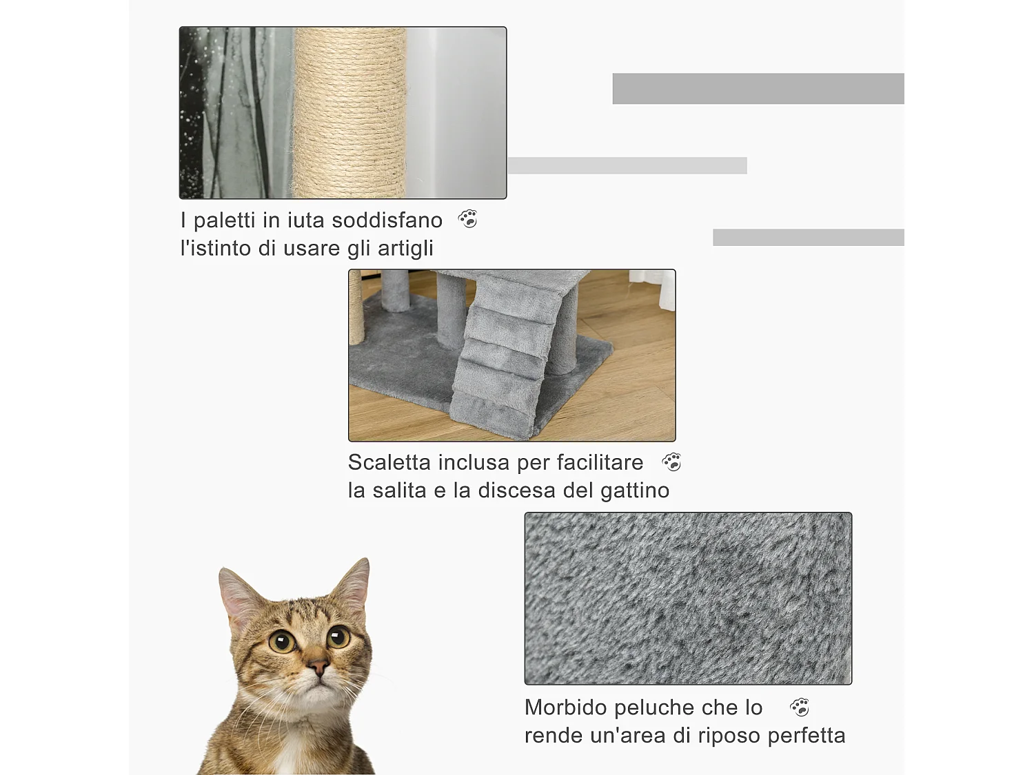 Albero tiragraffi per gatti con trespolo, casetta, rampa e pallina grigio