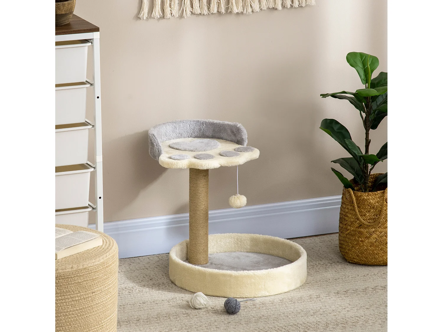 Tiragraffi per gatti con lettini e corda juta 41x41x44cm grigio e beige