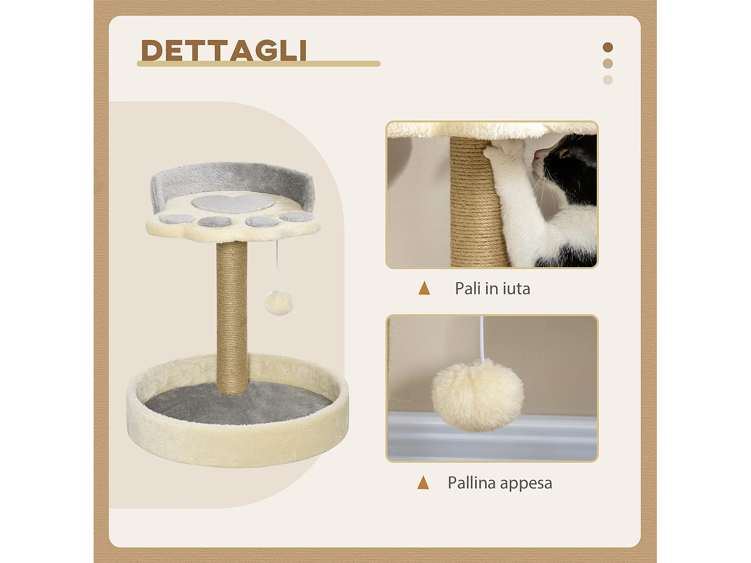 Tiragraffi per gatti con lettini e corda juta 41x41x44cm grigio e beige