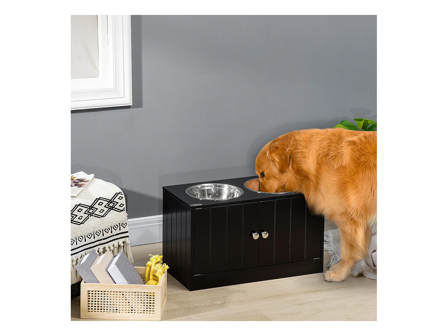 Ciotole per cani rialzate in acciaio inox rimovibili con vano contenitore
