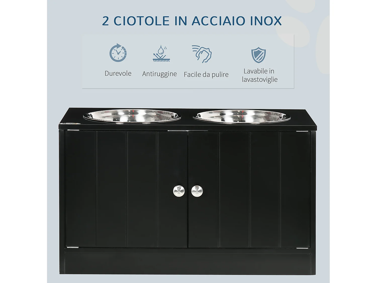 Ciotole per cani rialzate in acciaio inox rimovibili con vano contenitore