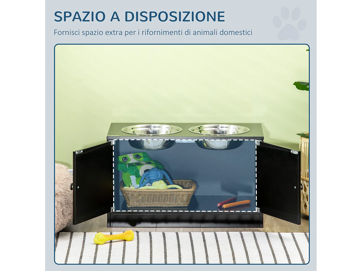 Ciotole per cani rialzate in acciaio inox rimovibili con vano contenitore