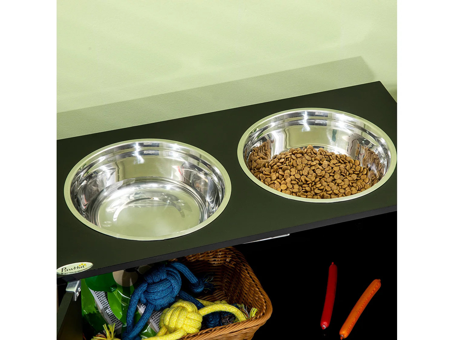 Ciotole per cani rialzate in acciaio inox rimovibili con vano contenitore