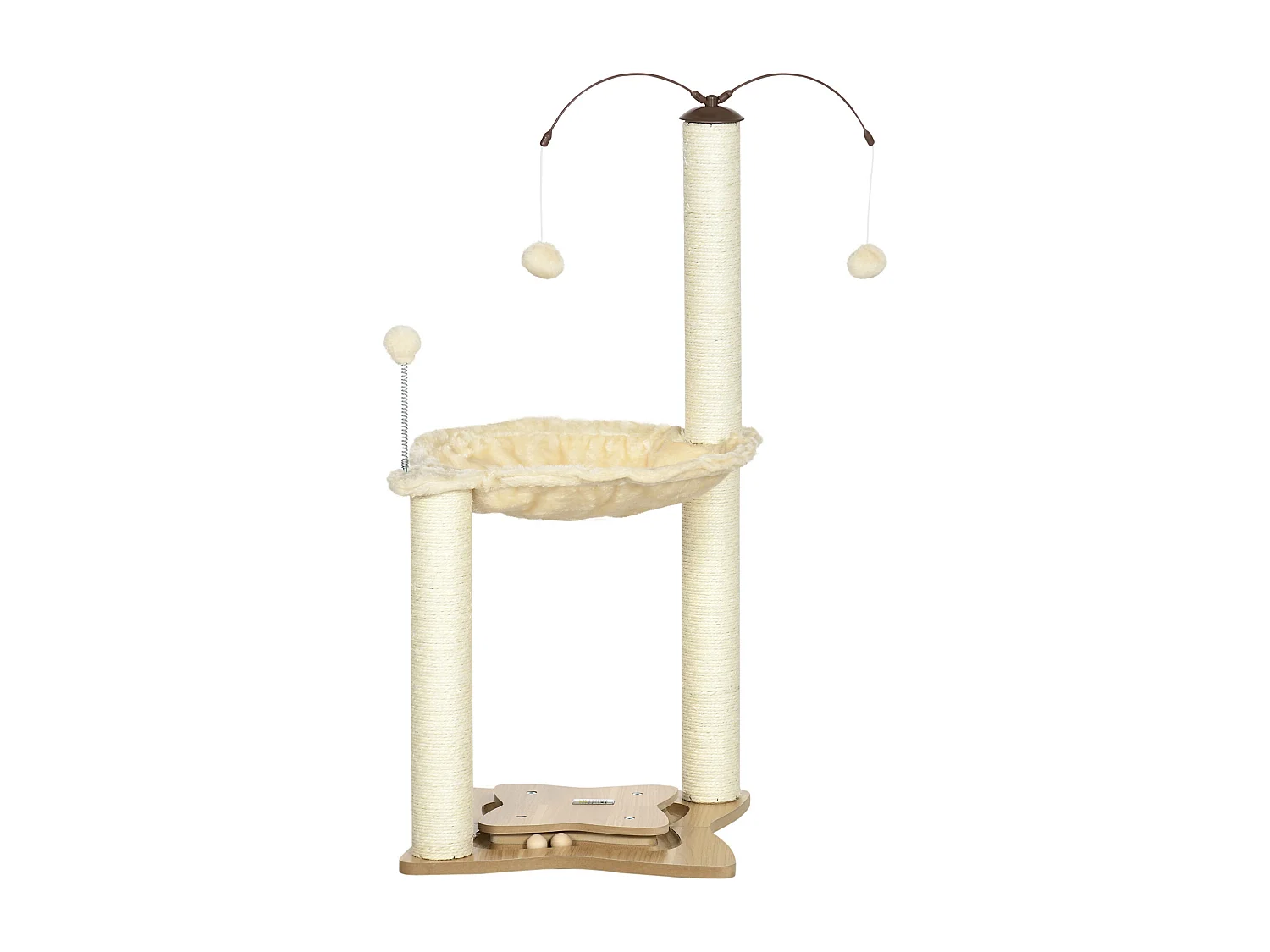 Albero tiragraffi per gatti con amaca palline e pali in sisal beige