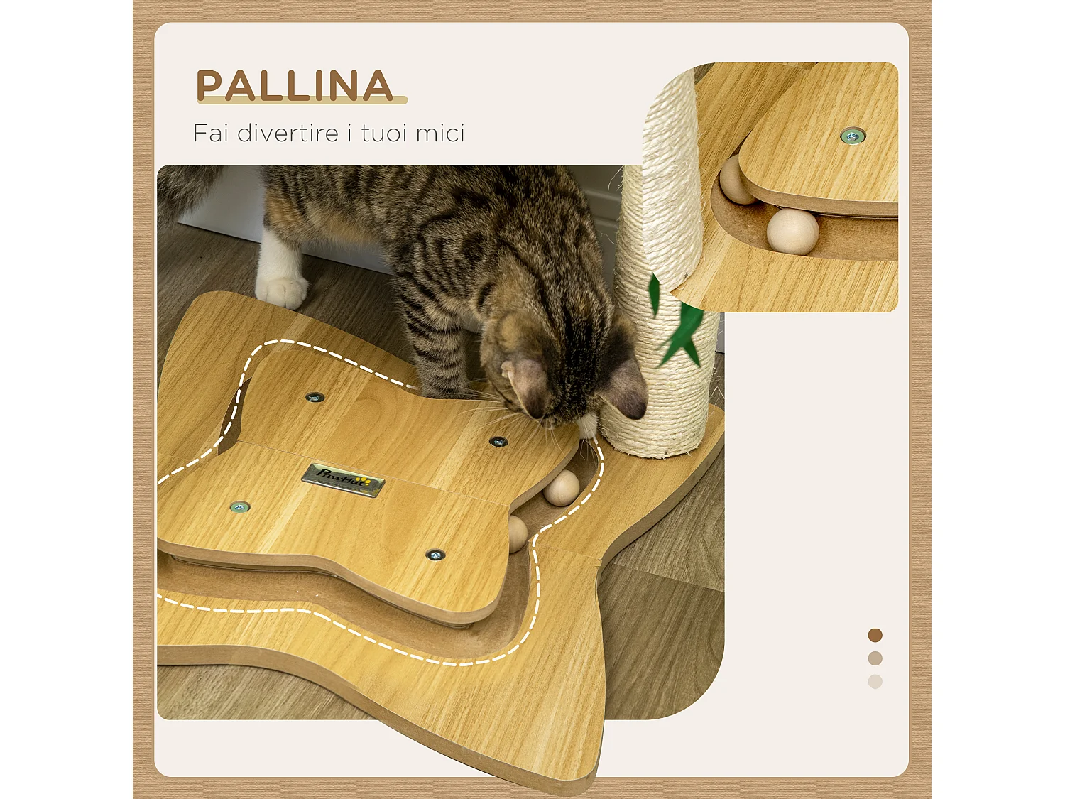 Albero tiragraffi per gatti con amaca palline e pali in sisal beige