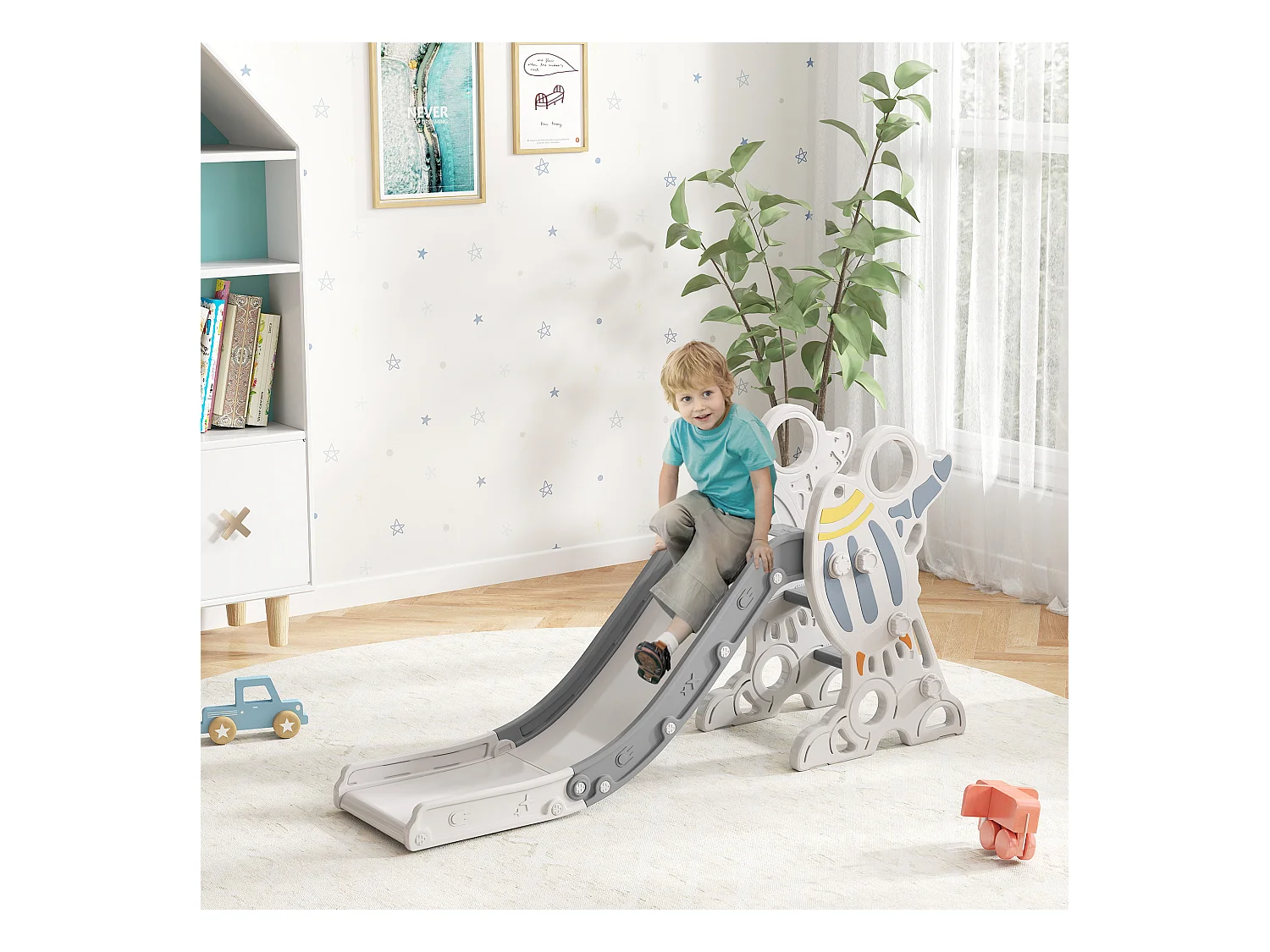 Scivolo per bambini 18-36 mesi a tema spaziale grigio e bianco