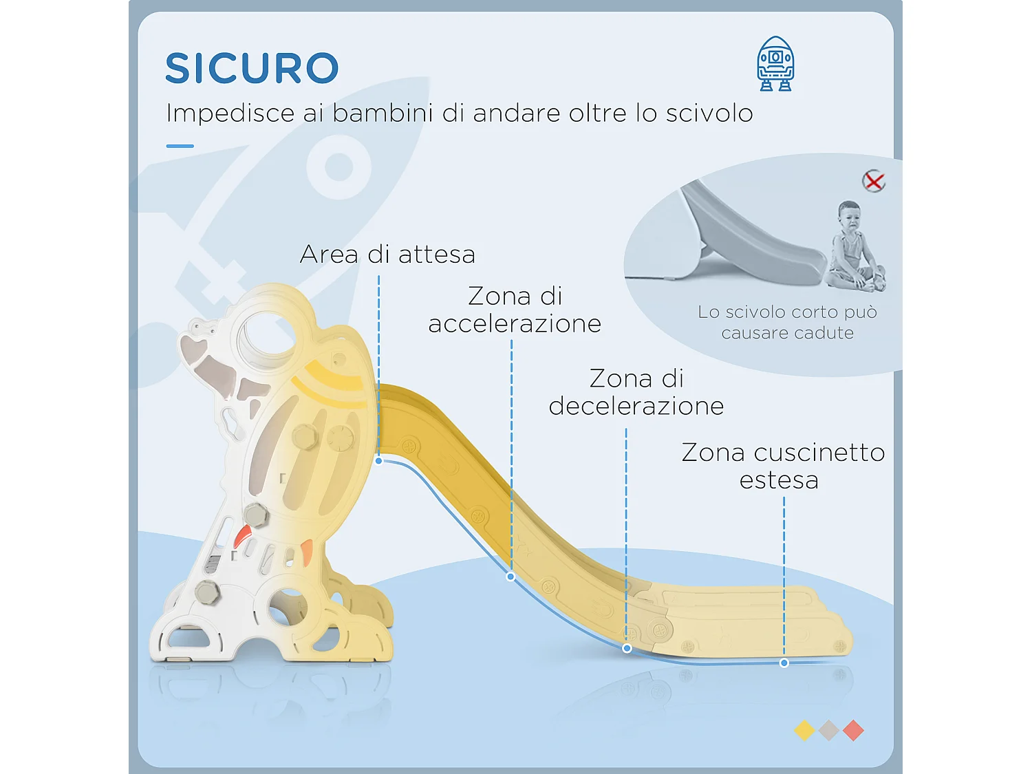 Scivolo per bambini 18-36 mesi a tema spaziale grigio e bianco