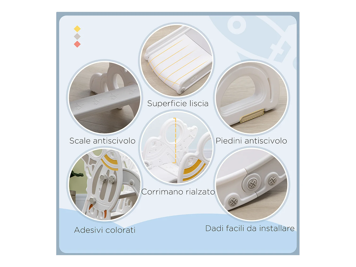 Scivolo per bambini 18-36 mesi a tema spaziale grigio e bianco