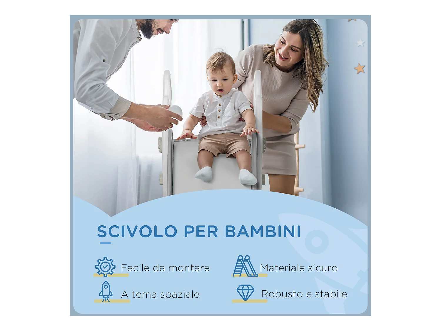 Scivolo per bambini 18-36 mesi a tema spaziale grigio e bianco