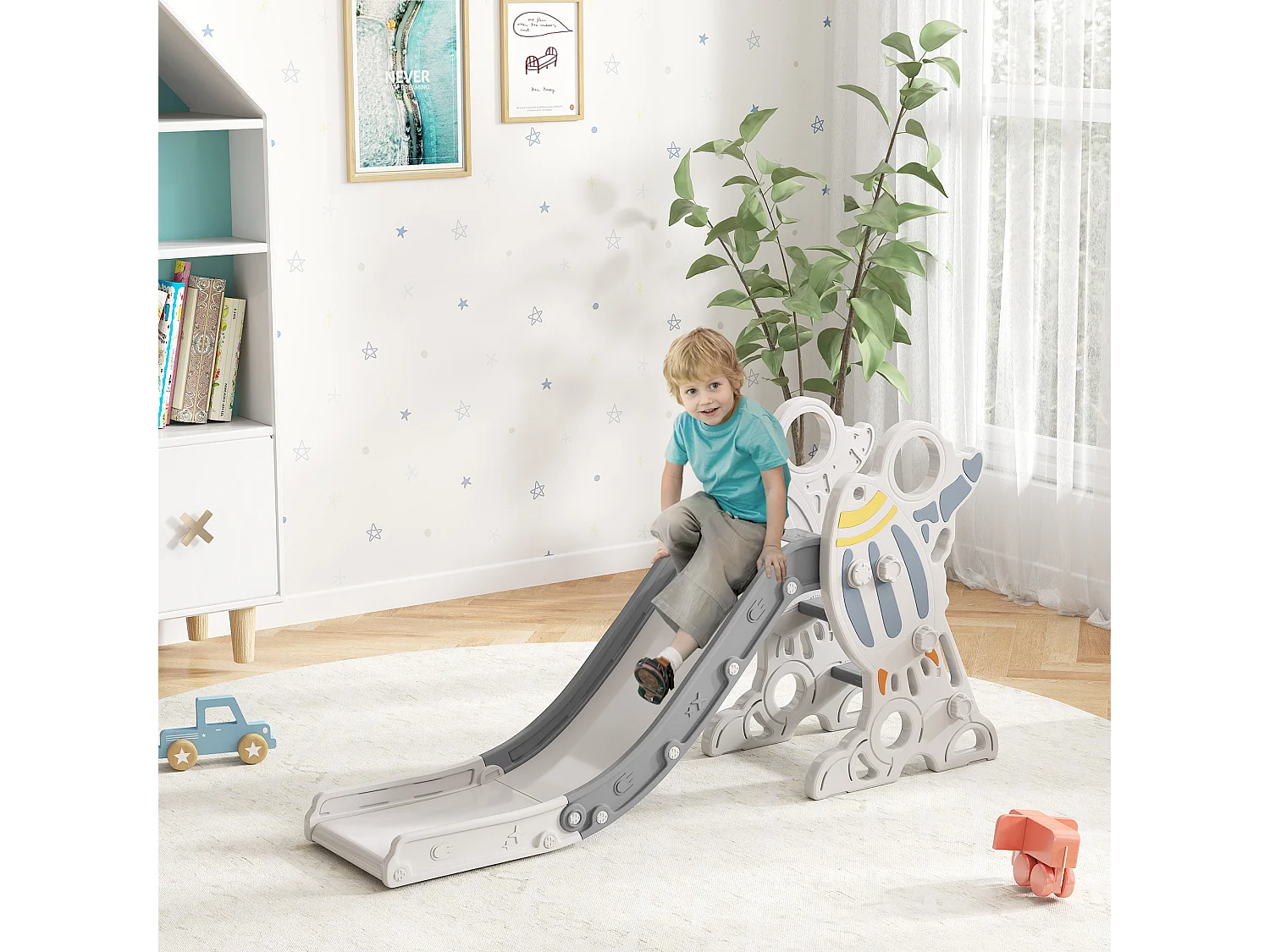 Scivolo per bambini 18-36 mesi a tema spaziale grigio e bianco