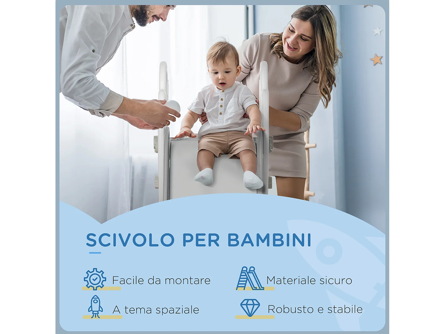 Scivolo per bambini 18-36 mesi a tema spaziale grigio e bianco