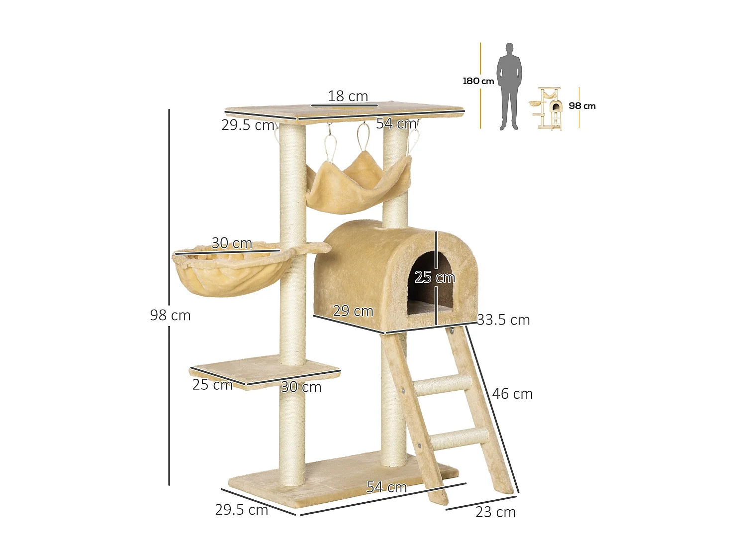 Tiragraffi a colonna beige albero tiragraffi per gatti alto 98cm