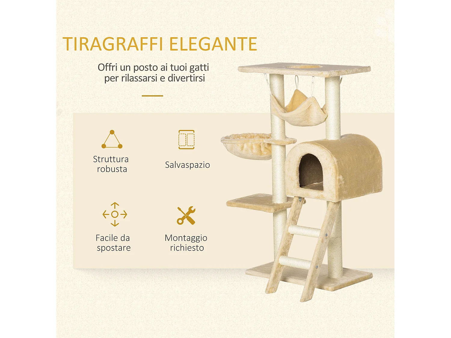 Tiragraffi a colonna beige albero tiragraffi per gatti alto 98cm