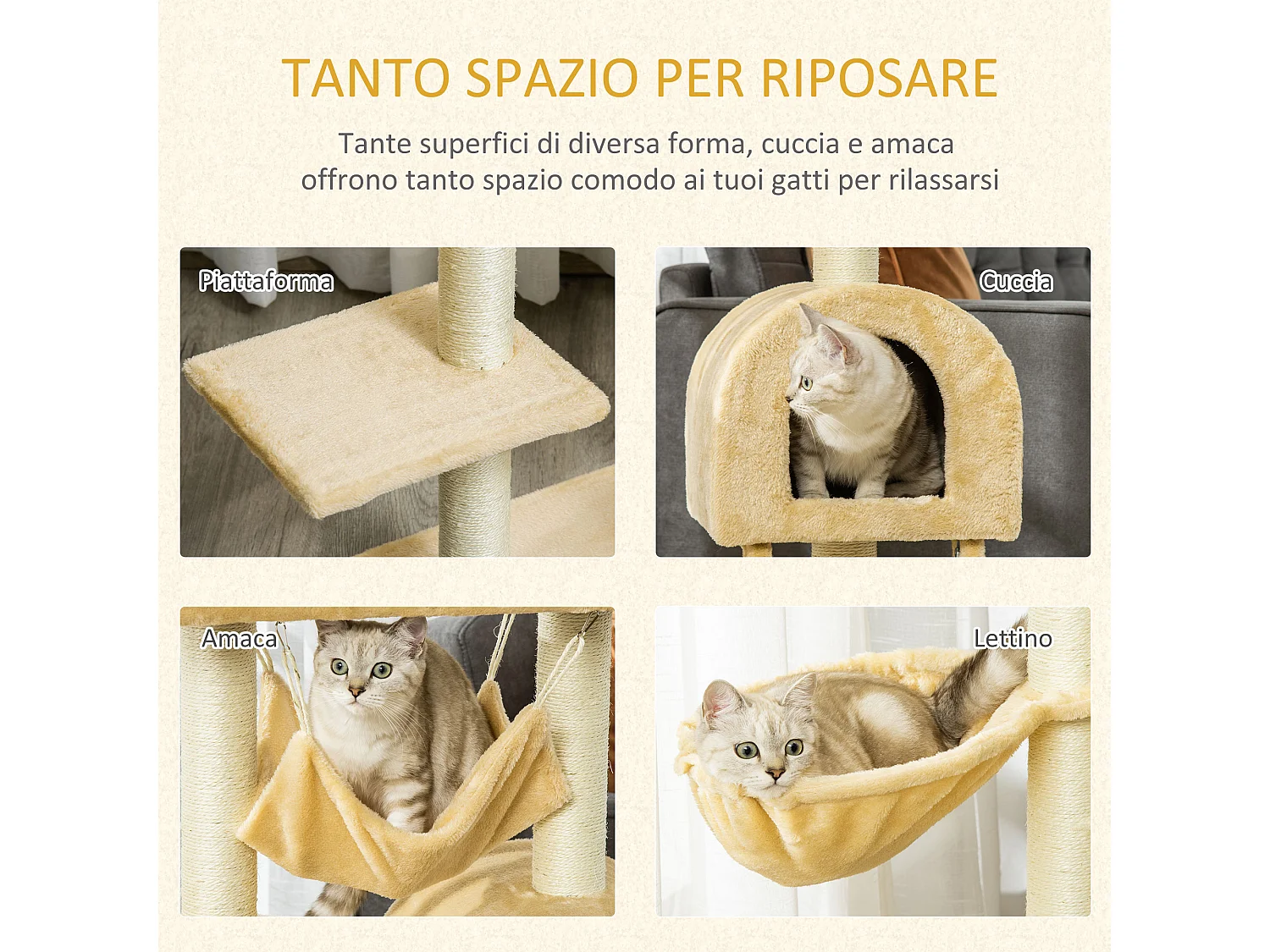 Tiragraffi a colonna beige albero tiragraffi per gatti alto 98cm