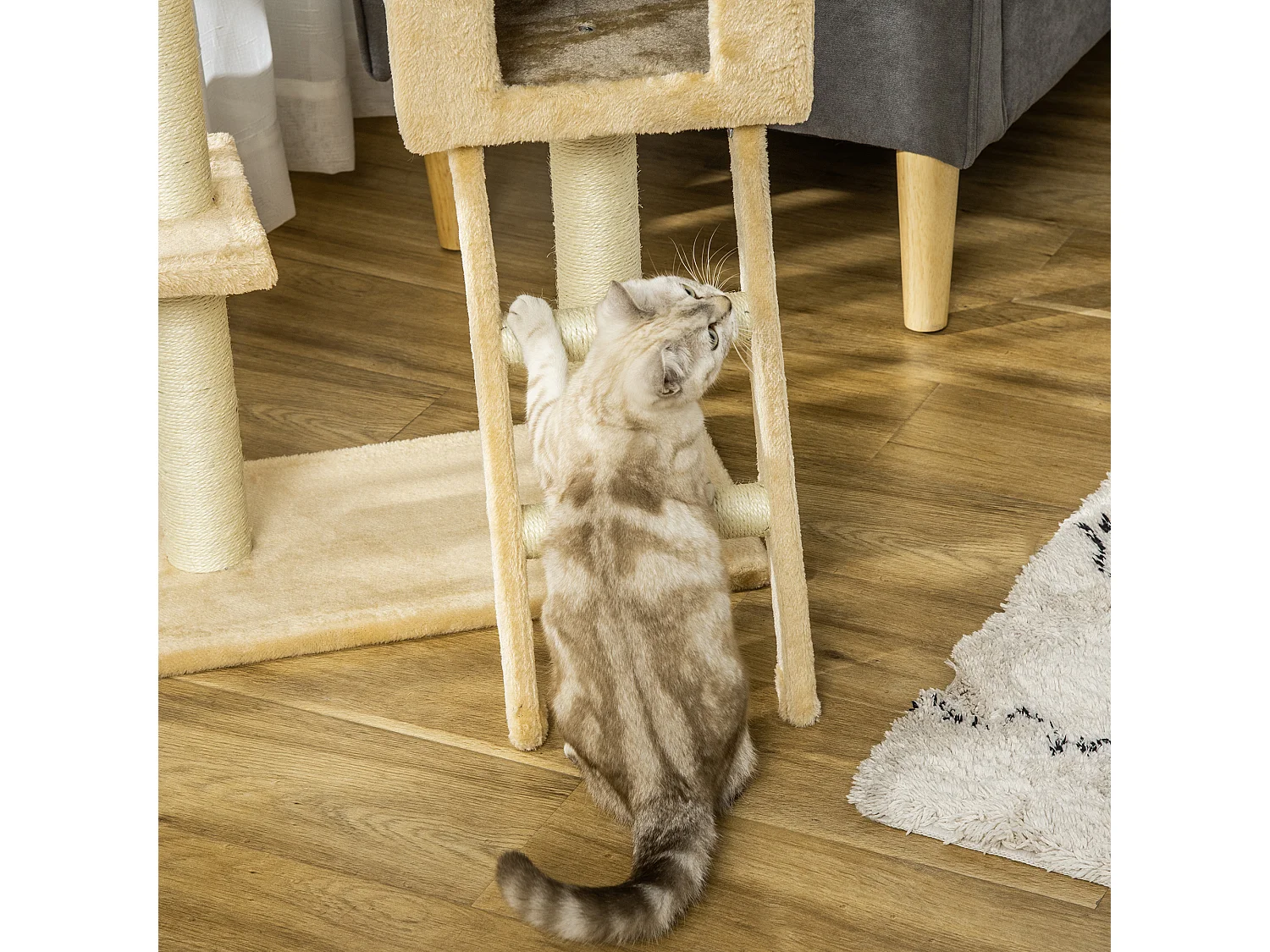 Tiragraffi a colonna beige albero tiragraffi per gatti alto 98cm