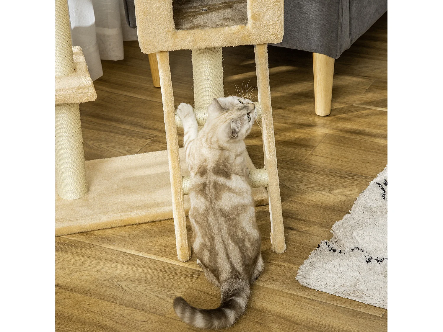 Tiragraffi a colonna beige albero tiragraffi per gatti alto 98cm