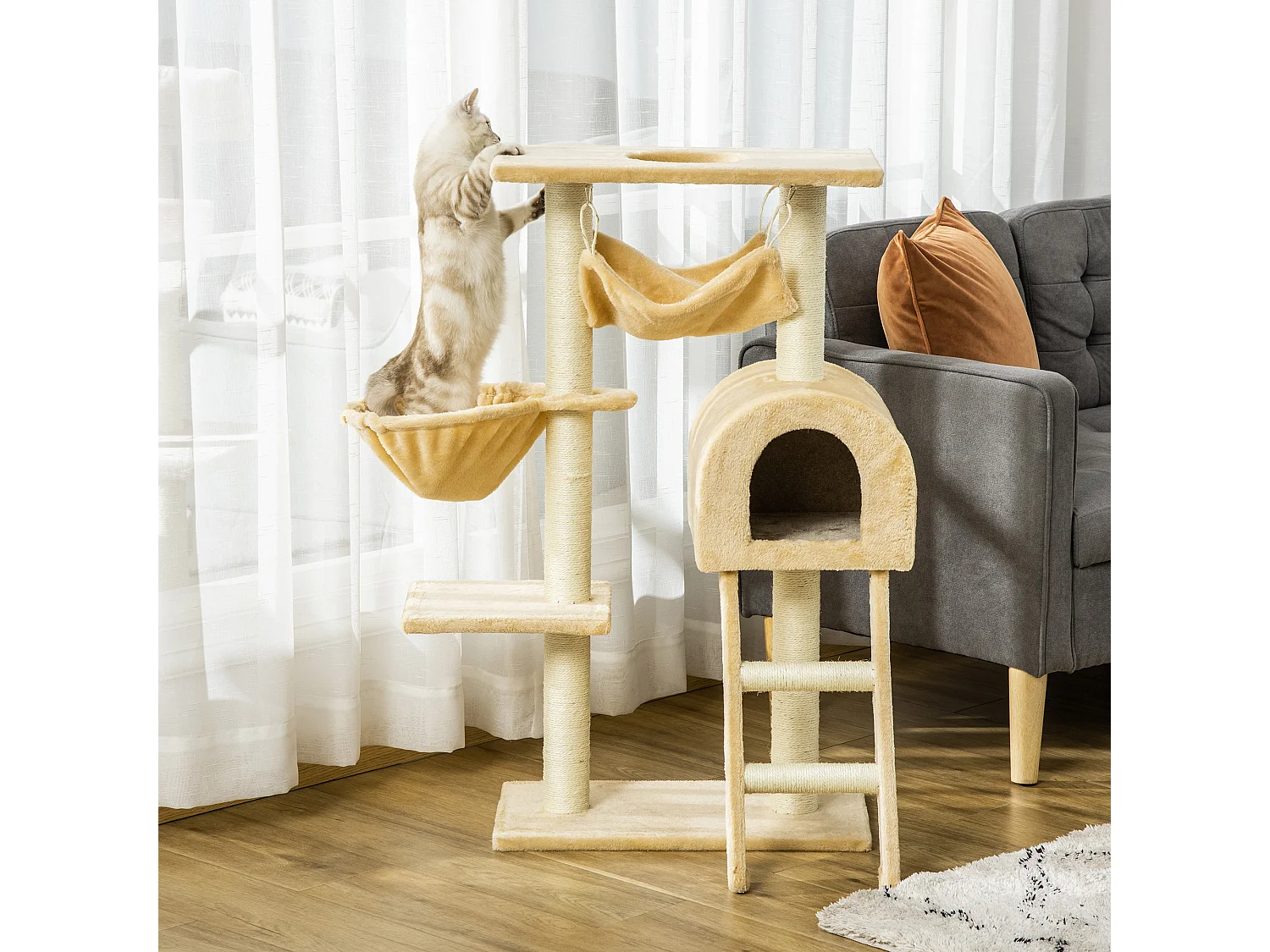 Tiragraffi a colonna beige albero tiragraffi per gatti alto 98cm