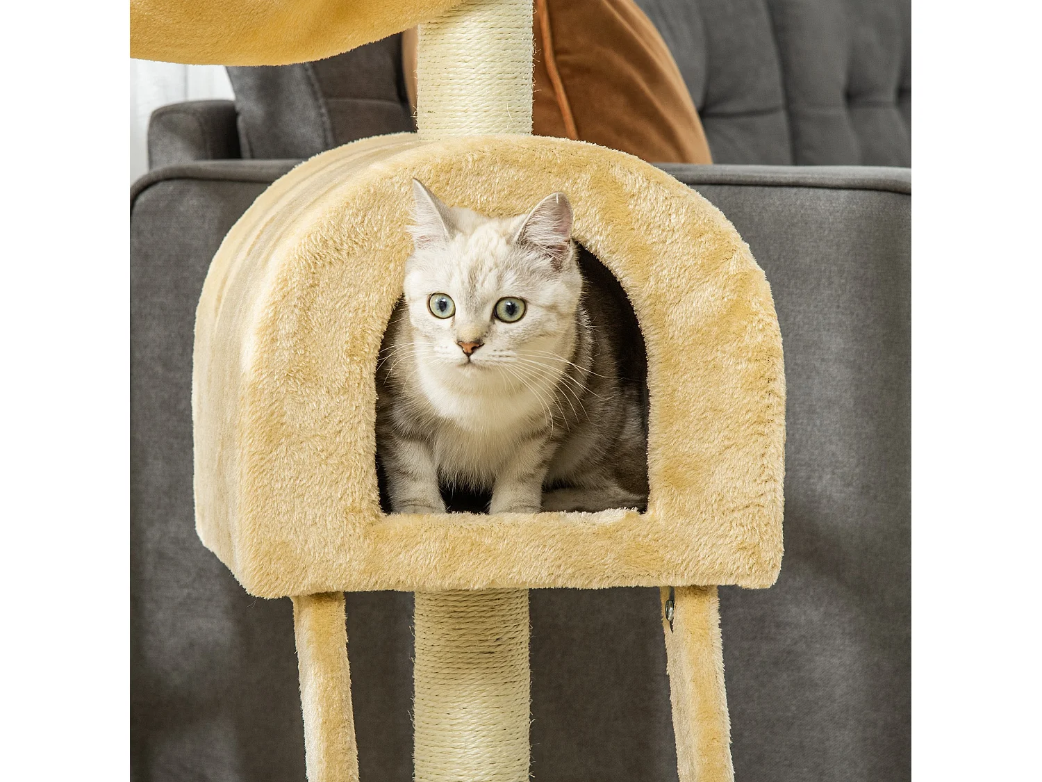 Tiragraffi a colonna beige albero tiragraffi per gatti alto 98cm