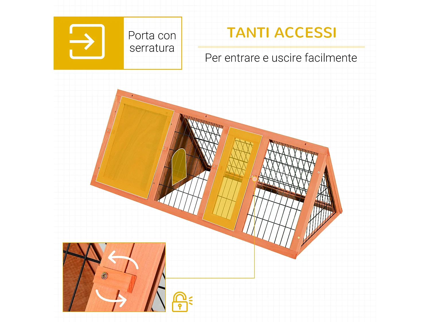 Gabbia per conigli e piccoli animali da esterno in legno di abete