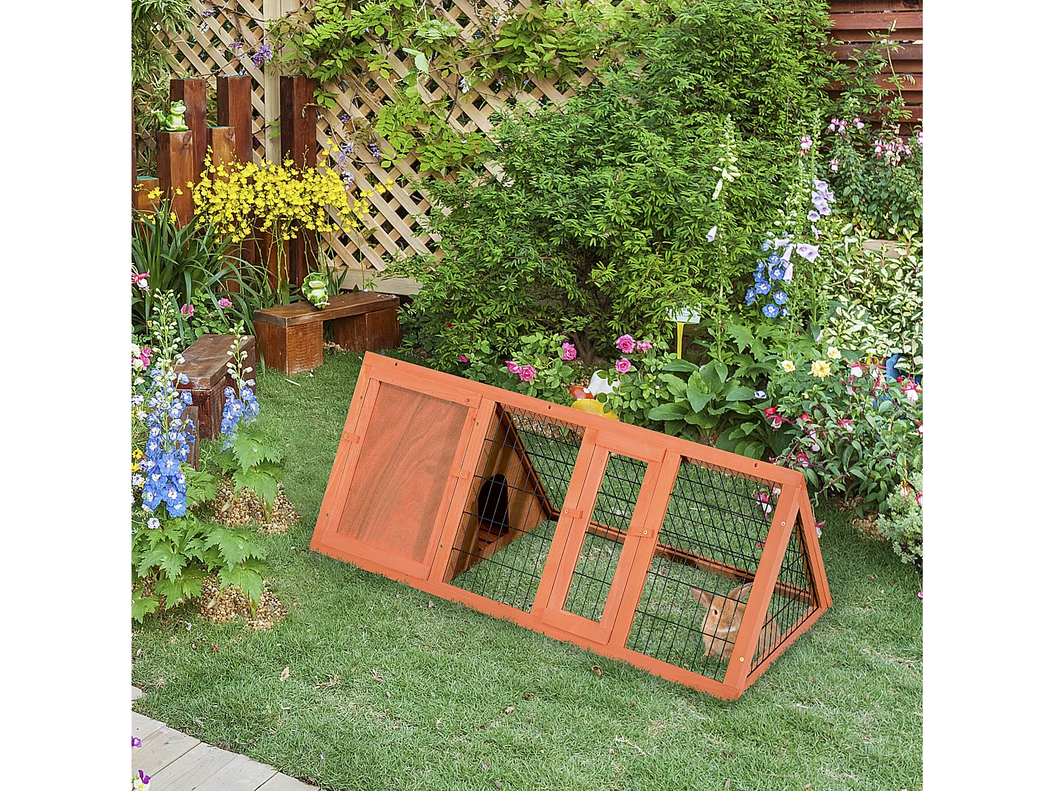 Gabbia per conigli e piccoli animali da esterno in legno di abete