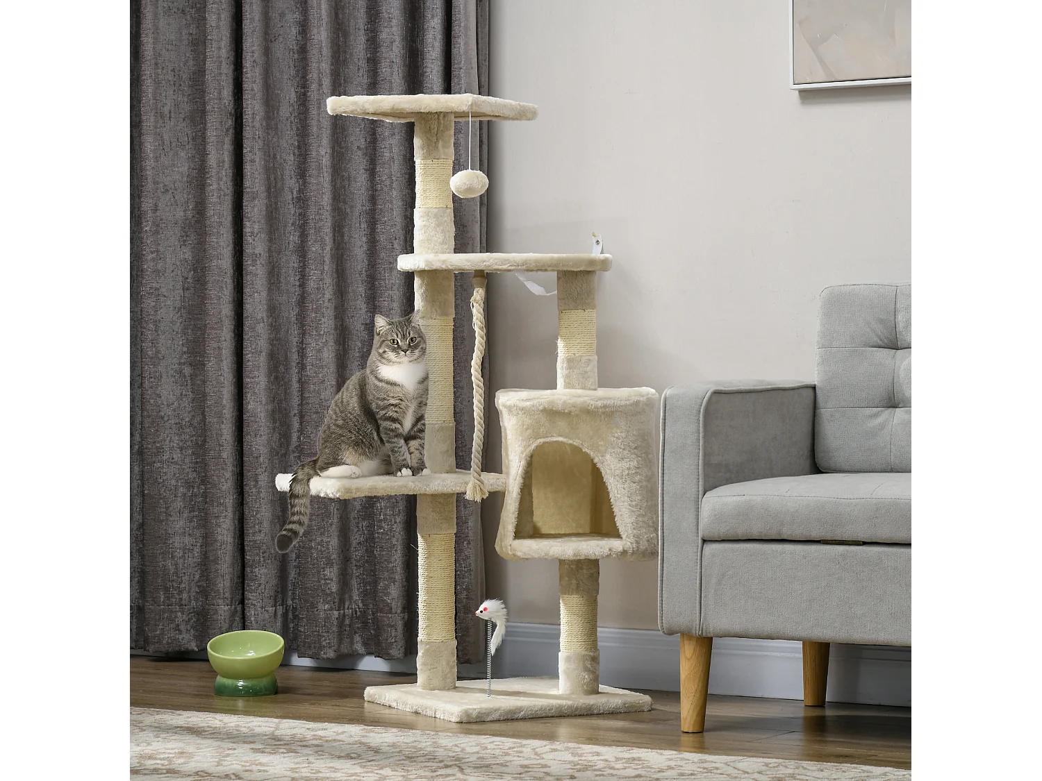 Albero tiragraffi per gatti struttura a colonna con cuccia