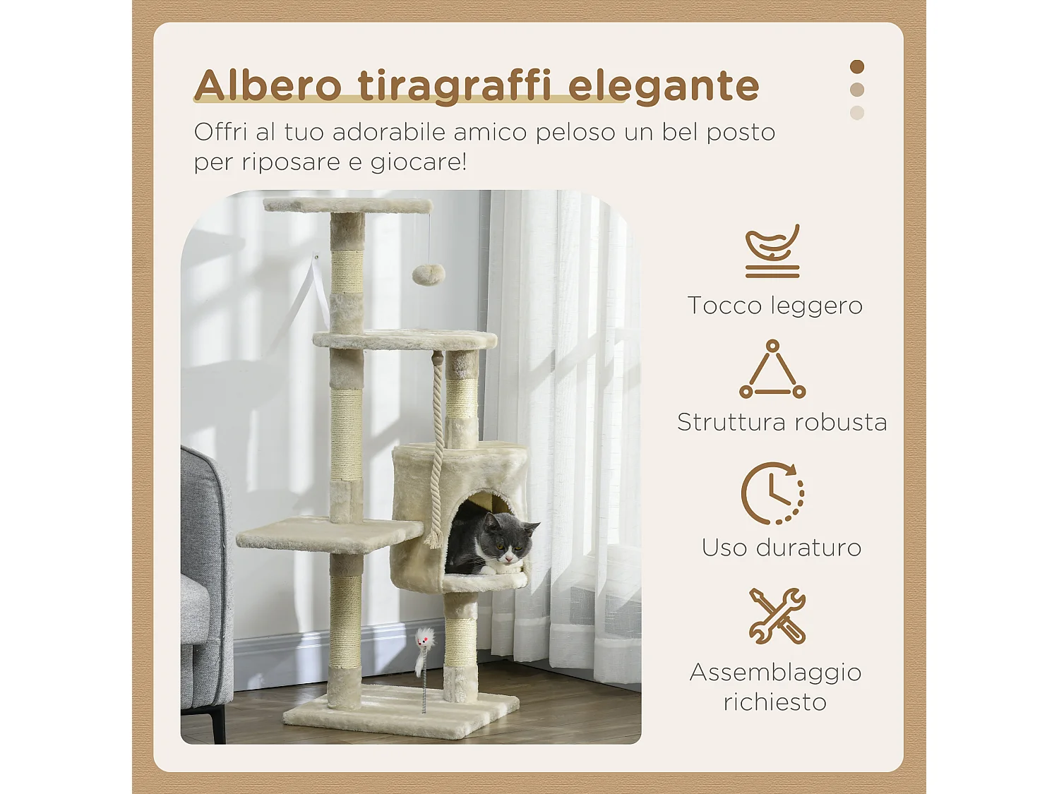 Albero tiragraffi per gatti struttura a colonna con cuccia