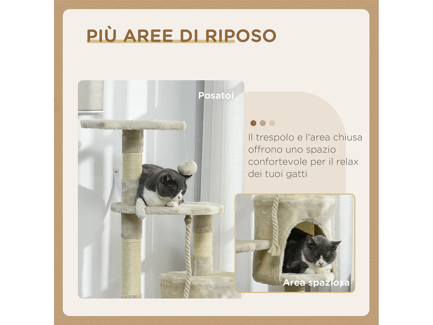 Albero tiragraffi per gatti struttura a colonna con cuccia