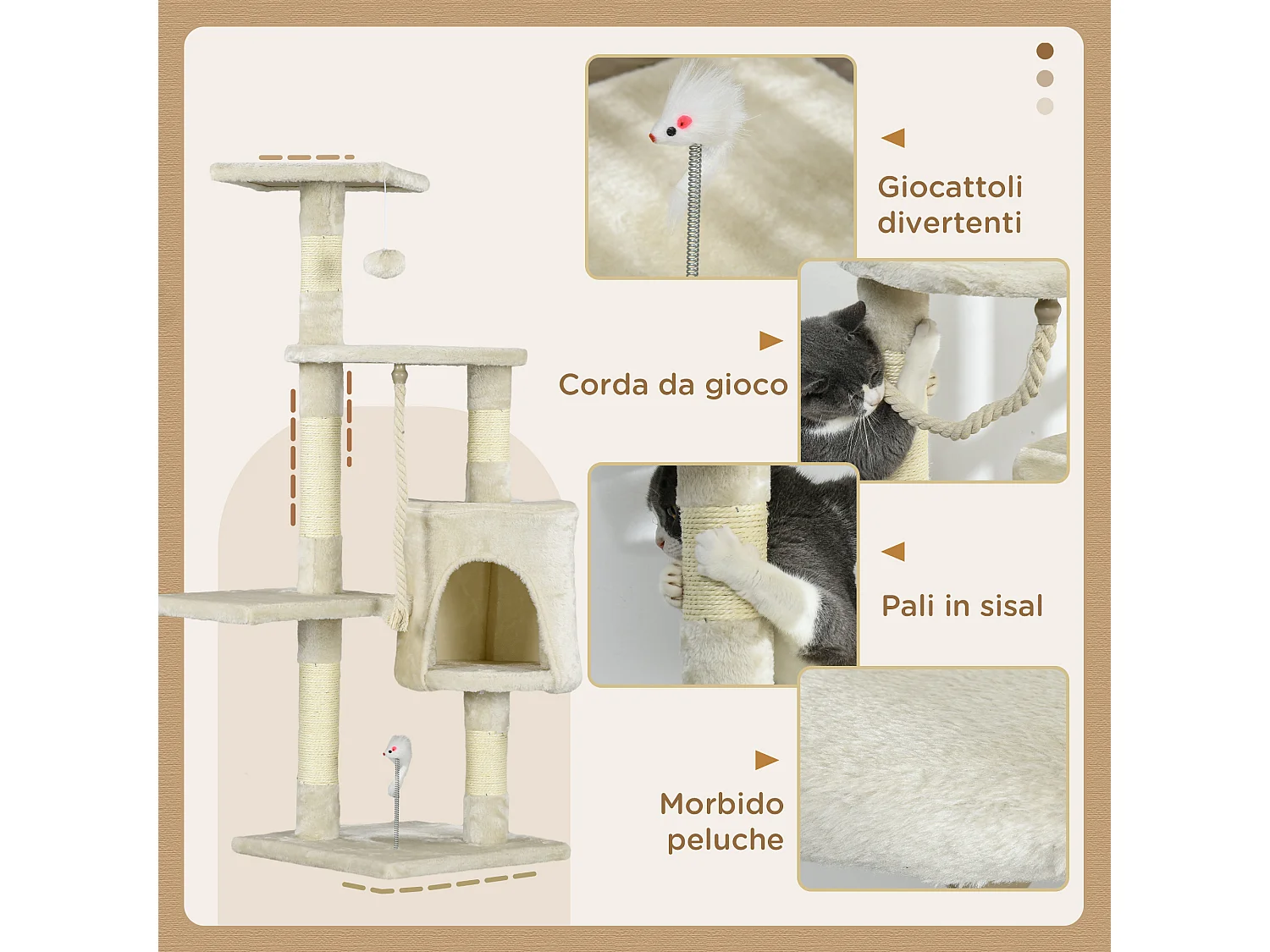 Albero tiragraffi per gatti struttura a colonna con cuccia